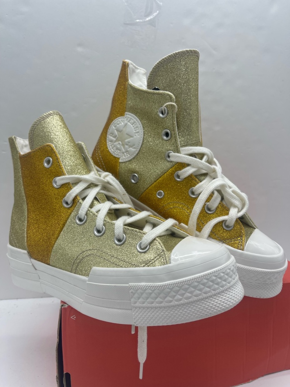 Converse WMNS Chuck 70 Plus Hi A08176C Vintage White/Dark Gold Platform Sneakers - Picture 3 of 16